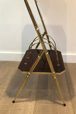 French Mahogany, Faux-Bamboo & Gilt Metal Side Table with Magazine Rack, 1970s-BA-919220