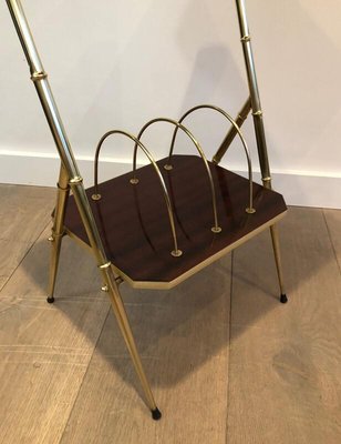 French Mahogany, Faux-Bamboo & Gilt Metal Side Table with Magazine Rack, 1970s-BA-919220