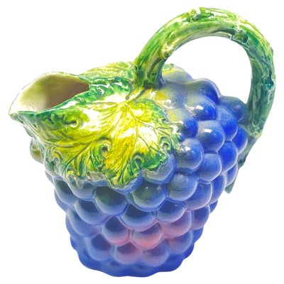 French Majolica Barbotine Grapes Pitchers in Purple and Green-UR-1340906