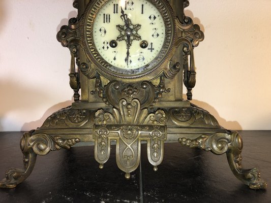 French Mantel Clock with Candlesticks in Bronze, 1880s, Set of 3-QVR-1093311