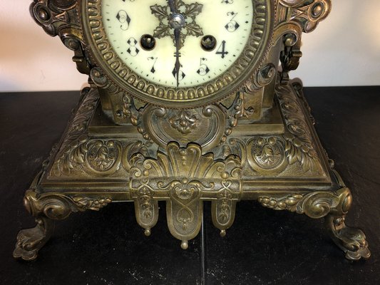 French Mantel Clock with Candlesticks in Bronze, 1880s, Set of 3-QVR-1093311