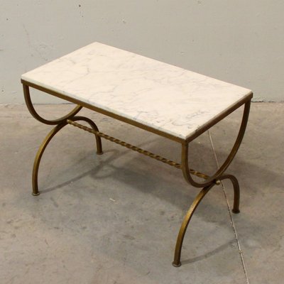 French Marble and Gilded Wrought Iron Side Table, 1940s-NE-567146