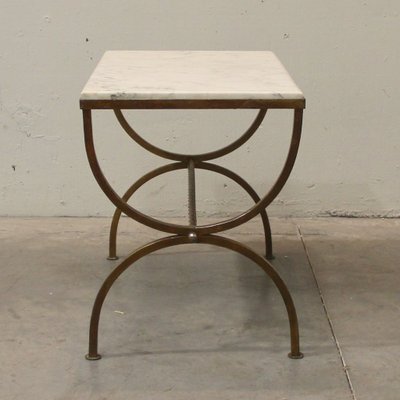 French Marble and Gilded Wrought Iron Side Table, 1940s-NE-567146