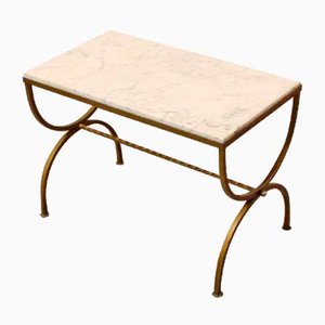 French Marble and Gilded Wrought Iron Side Table, 1940s-NE-567146