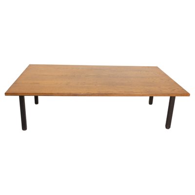 French Massive Oak and Metal Coffee Table, 1970s-RIU-1394182