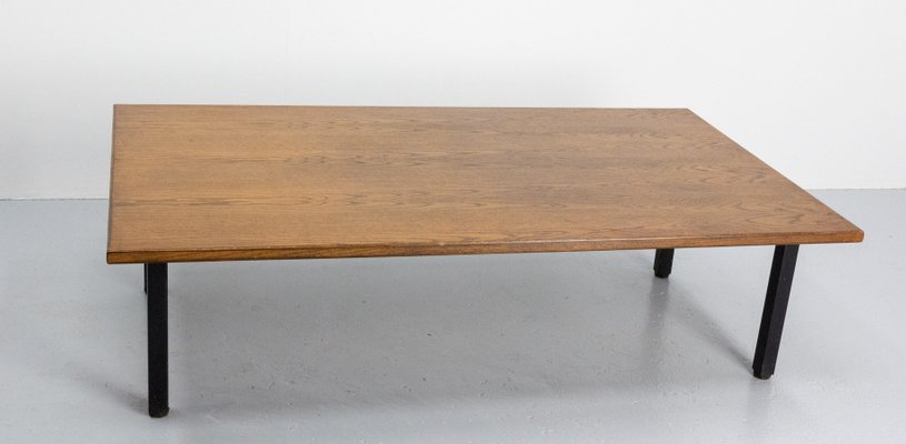 French Massive Oak and Metal Coffee Table, 1970s-RIU-1394182