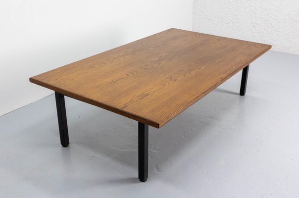 French Massive Oak and Metal Coffee Table, 1970s-RIU-1394182