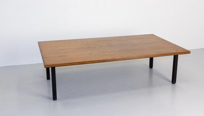 French Massive Oak and Metal Coffee Table, 1970s-RIU-1394182