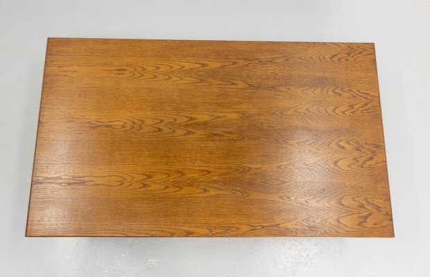 French Massive Oak and Metal Coffee Table, 1970s-RIU-1394182