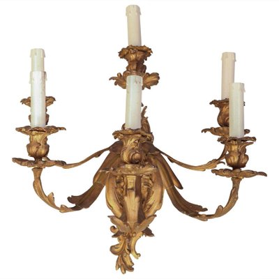 French Mid-19th Century Louis XV Style Ormolu Six-Arm Sconces, Set of 2-MBH-1032062