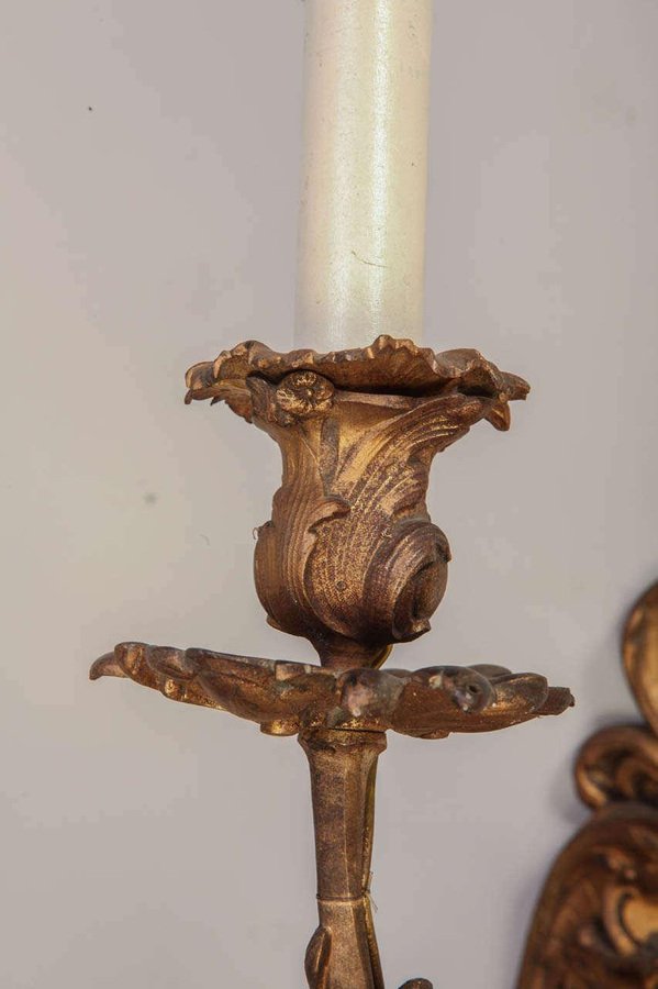 French Mid-19th Century Louis XV Style Ormolu Six-Arm Sconces, Set of 2