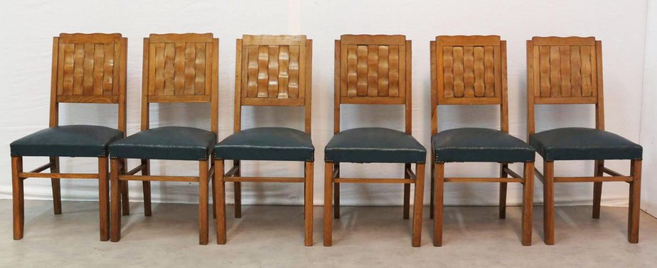 French Mid-Century Dining Chairs, 1950s, Set of 6-RIU-1329311