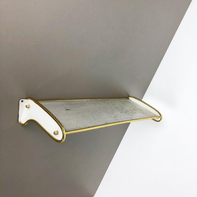 French Mid-Century Modern Brass Rigituelle Wall Shelf in the Style of Mathieu Matégot, 1960s-QZ-1072266