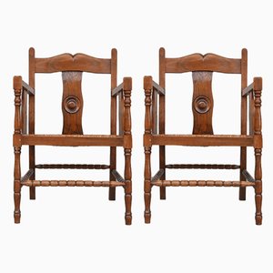 French Mid-Century Rush Oak Armchairs, Set of 2-JRP-1049496