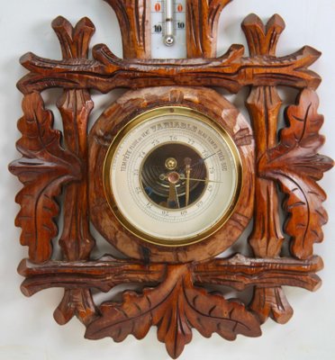 French Model 9432 Barometer with Thermometer in Carved Wood, 1910s-MJY-1448617