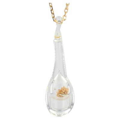 French Modern 18 Karat Gold Chain & Glass and Gold Glitter Pendant-OLU-1124095