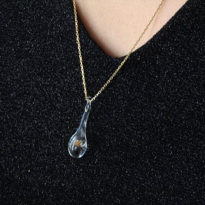 French Modern 18 Karat Gold Chain & Glass and Gold Glitter Pendant-OLU-1124095