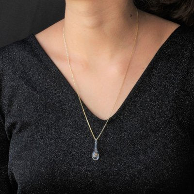 French Modern 18 Karat Gold Chain & Glass and Gold Glitter Pendant-OLU-1124095