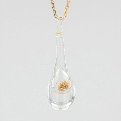 French Modern 18 Karat Gold Chain & Glass and Gold Glitter Pendant-OLU-1124095