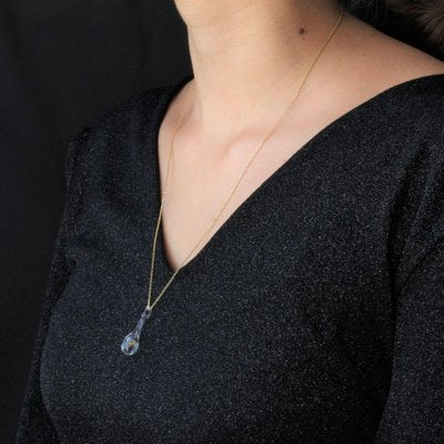 French Modern 18 Karat Gold Chain & Glass and Gold Glitter Pendant-OLU-1124095