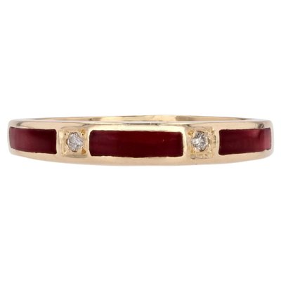 French Modern 18 Karat Yellow Gold Ring with Diamond and Red Enamel-OLU-1706942