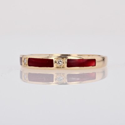 French Modern 18 Karat Yellow Gold Ring with Diamond and Red Enamel-OLU-1706942