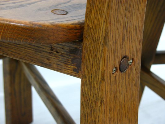 French Modern 3-Legged Chairs & Table in Solid Oak, 1970s, Set of 5-WVA-716662