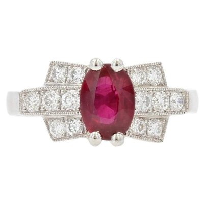 French Modern Art Deco Ruby Diamonds Platinum Ring, 2022-OLU-1452040