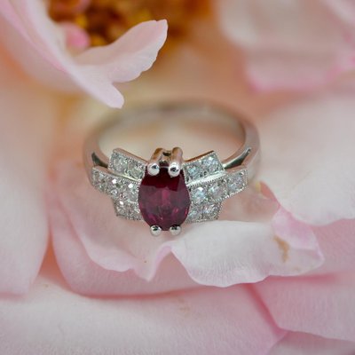 French Modern Art Deco Ruby Diamonds Platinum Ring, 2022-OLU-1452040