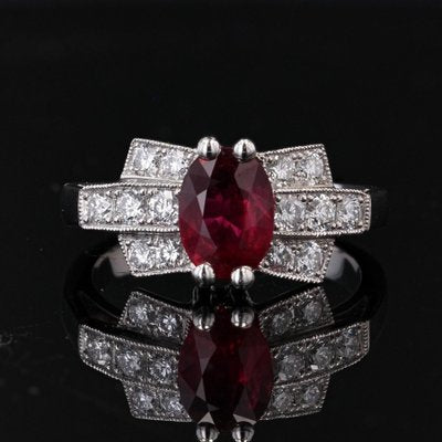 French Modern Art Deco Ruby Diamonds Platinum Ring, 2022-OLU-1452040