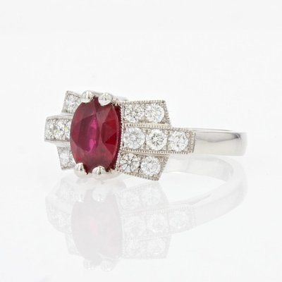 French Modern Art Deco Ruby Diamonds Platinum Ring, 2022-OLU-1452040