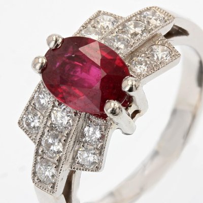 French Modern Art Deco Ruby Diamonds Platinum Ring, 2022-OLU-1452040