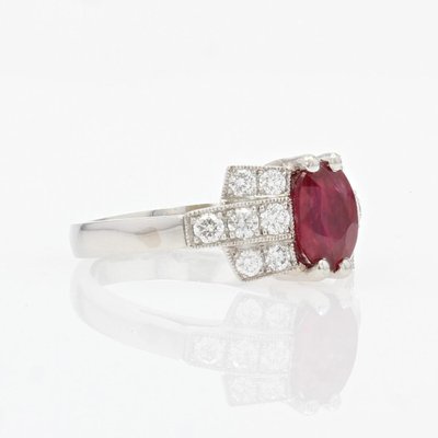 French Modern Art Deco Ruby Diamonds Platinum Ring, 2022-OLU-1452040