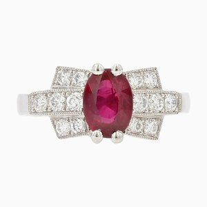 French Modern Art Deco Ruby Diamonds Platinum Ring, 2022-OLU-1452040