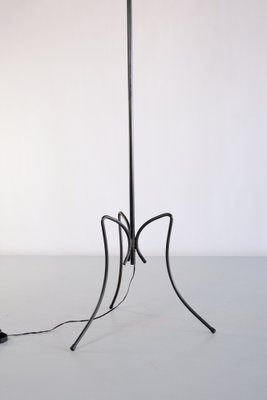 French Modern Black Iron and Ivory Shade Three Legged Floor Lamp, 1950s-FMT-1275186