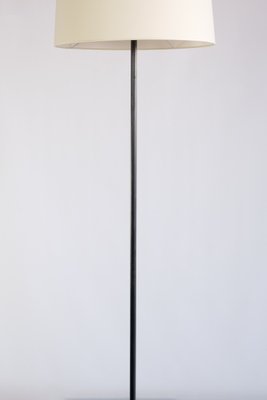 French Modern Black Iron and Ivory Shade Three Legged Floor Lamp, 1950s-FMT-1275186