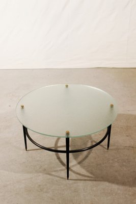 French Modern Coffee Table in Steel, Brass and Granite Glass, 1950s-WEQ-1339040