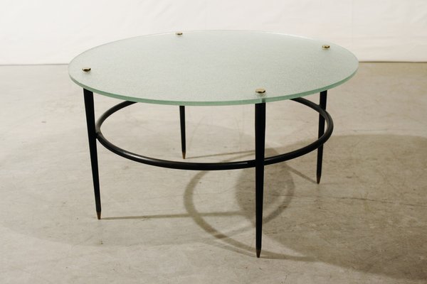 French Modern Coffee Table in Steel, Brass and Granite Glass, 1950s-WEQ-1339040