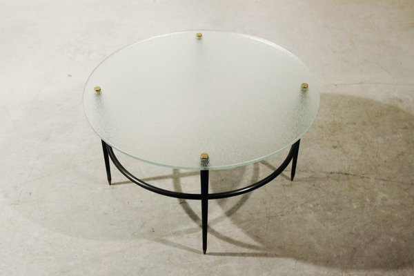 French Modern Coffee Table in Steel, Brass and Granite Glass, 1950s-WEQ-1339040