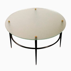 French Modern Coffee Table in Steel, Brass and Granite Glass, 1950s-WEQ-1339040