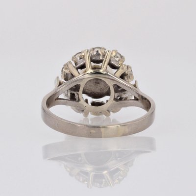 French Modern Cultured Pearl and White Sapphires 18 Karat White Gold Daisy Ring-OLU-1804876