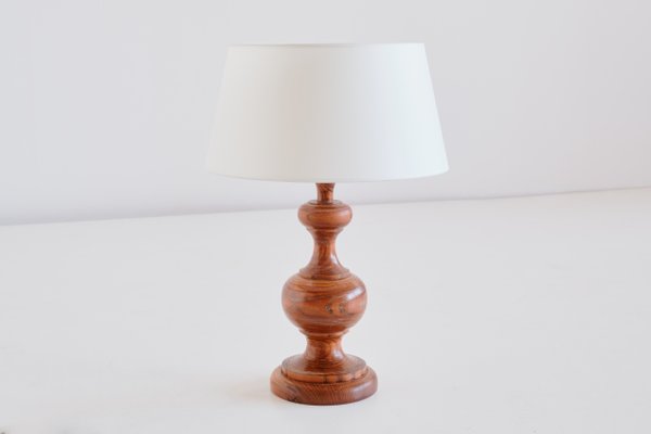 French Modern Oak Table Lamp with Ivory Shade, 1950s-FMT-901167