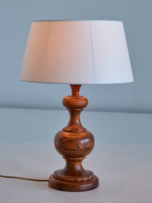 French Modern Oak Table Lamp with Ivory Shade, 1950s-FMT-901167