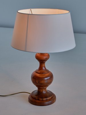 French Modern Oak Table Lamp with Ivory Shade, 1950s-FMT-901167