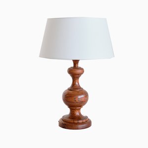 French Modern Oak Table Lamp with Ivory Shade, 1950s-FMT-901167