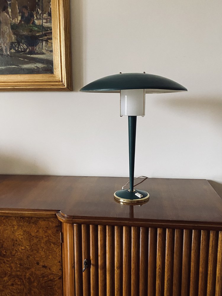 French Modern Petrol Green Table Lamp, 1960s