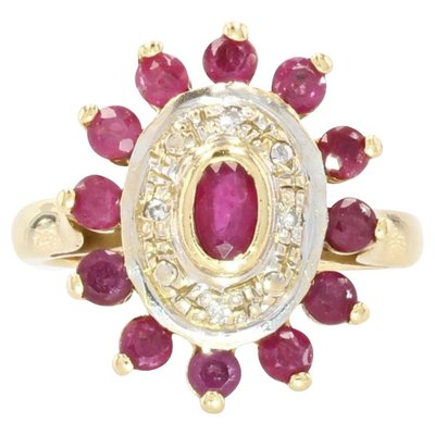 French Modern Ruby Diamonds, 18 Karat Yellow Gold Ring-OLU-1066415