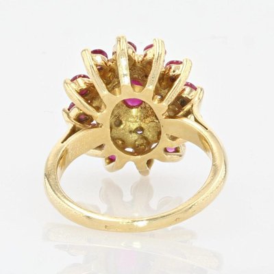 French Modern Ruby Diamonds, 18 Karat Yellow Gold Ring-OLU-1066415