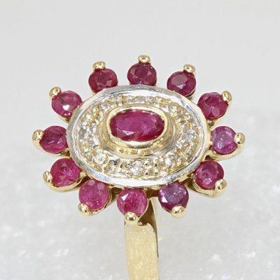 French Modern Ruby Diamonds, 18 Karat Yellow Gold Ring-OLU-1066415