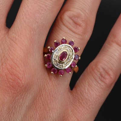 French Modern Ruby Diamonds, 18 Karat Yellow Gold Ring-OLU-1066415